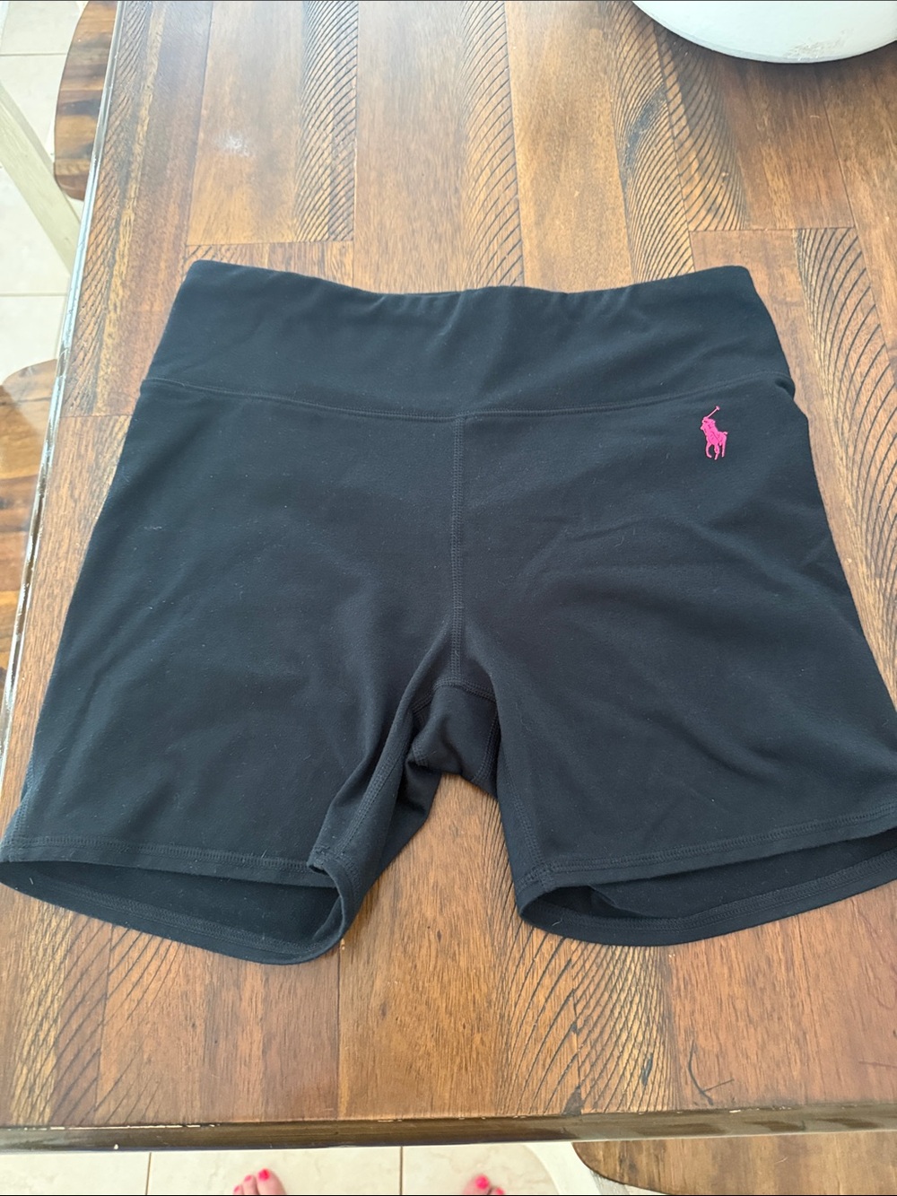 Ralph Lauren Black Bike Shorts with Pink Pony Embroidery